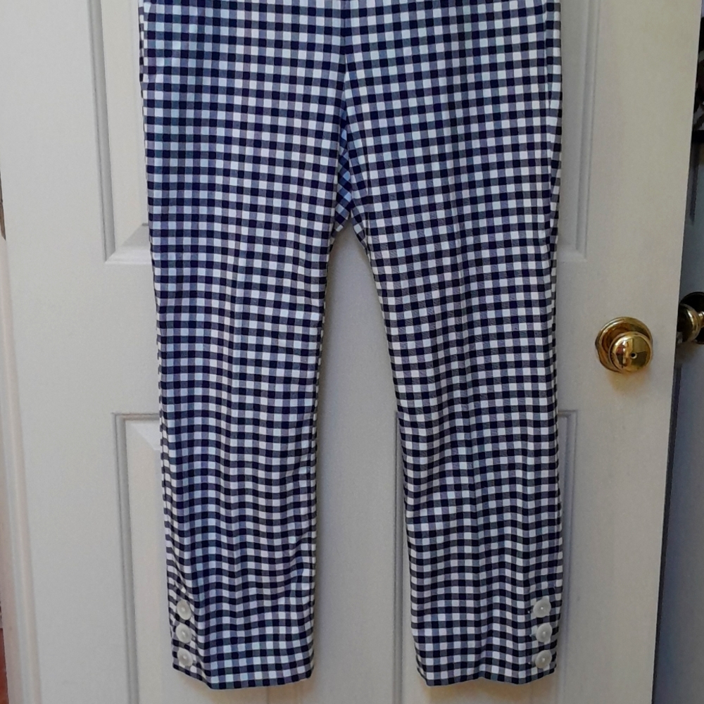 jcrew pants size 8 navy and white check
